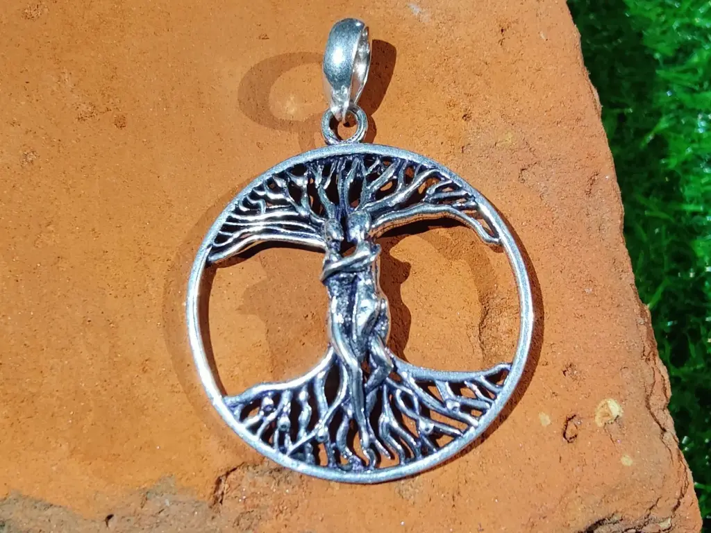 Sterling Silver Tree of Life Pendant with Embracing Couple